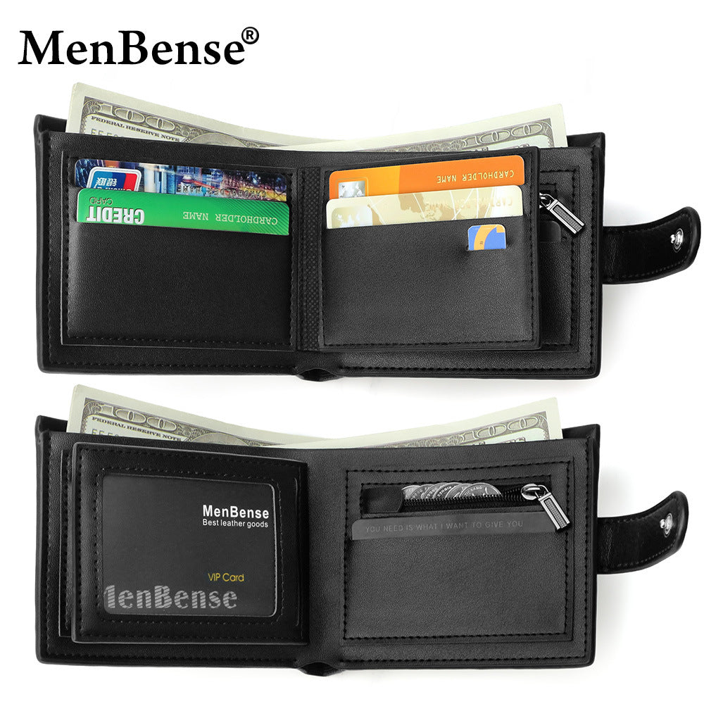 Men's Leather Tactile Feel Horizontal Business Dark Line Craft Short Multiple Men's Wallet