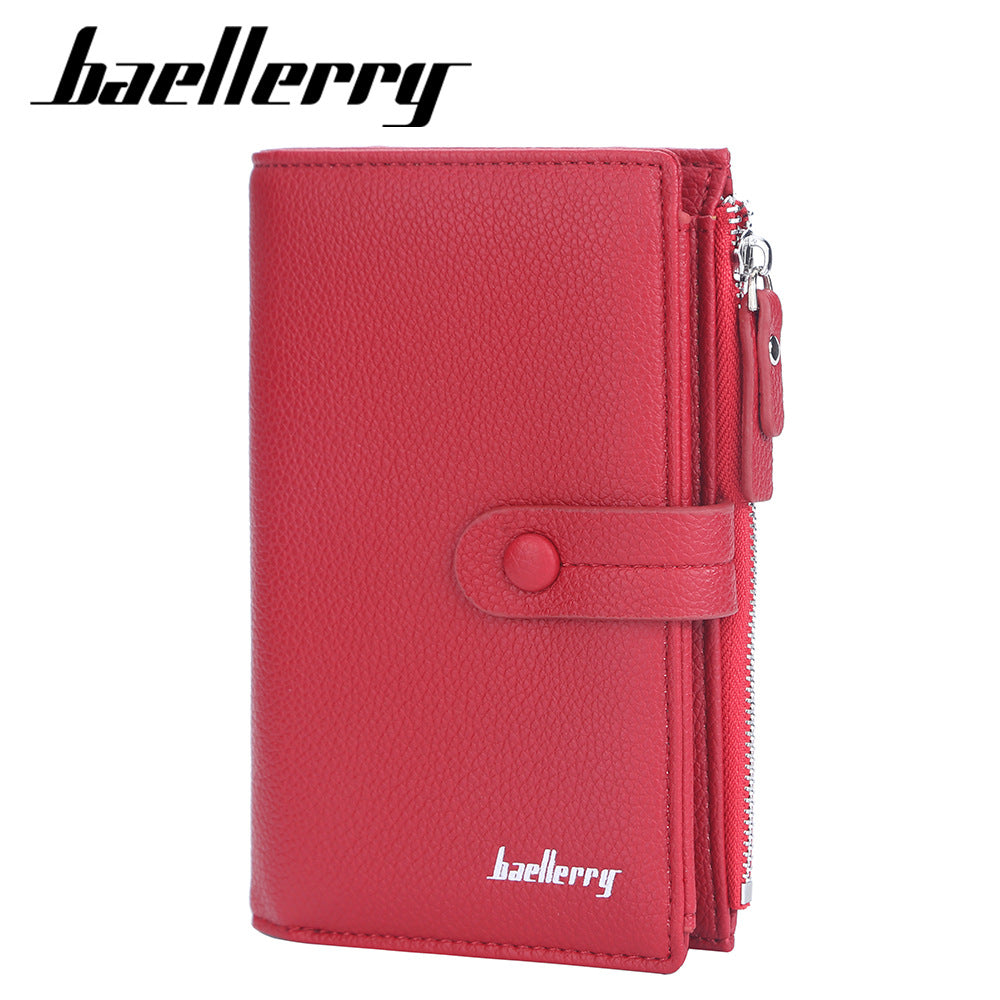 Women's Mid-length Lychee Pattern Vertical Hasp Zipper Ladies Wallet