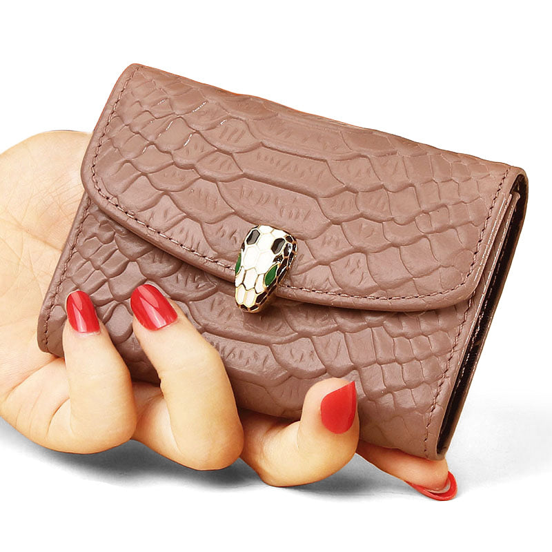 Women's Layer Cowhide Snake Pattern Exquisite Large Card Holder