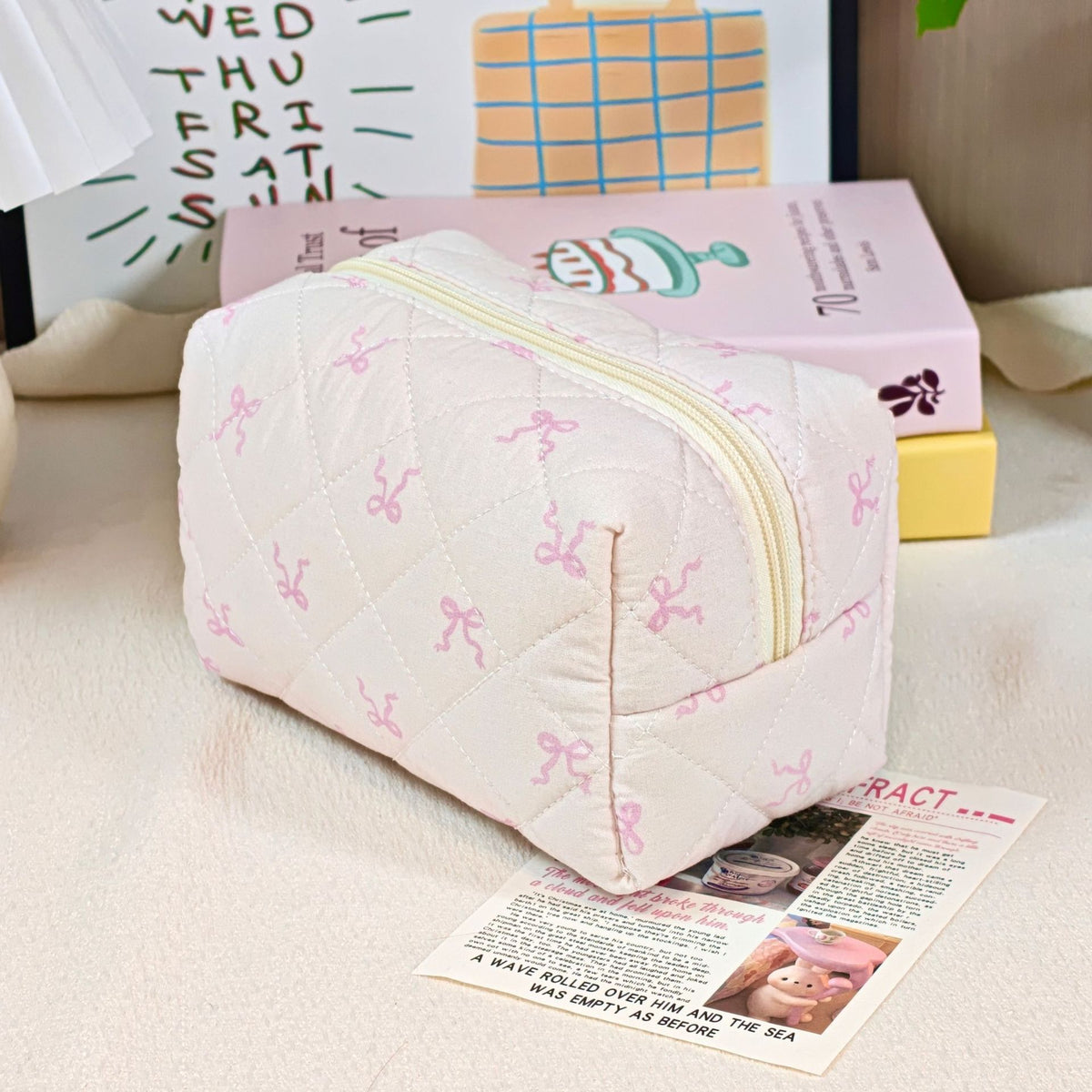 Bear Printing Vertical Large Capacity Portable Pillow Cosmetics Makeup Bag