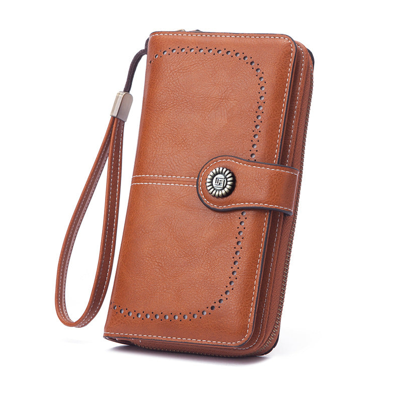 Leather Goods Lady Long Retro Large Capacity Folding Zipper Ladies Wallet