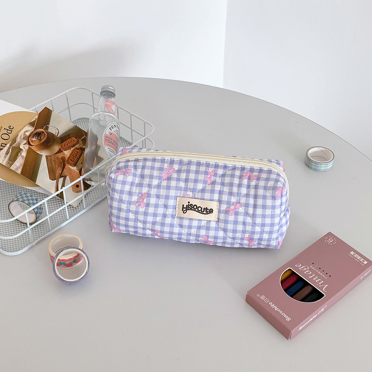 Bow Plaid Simple Good-looking Brush Assorted Storage Cosmetic Bags