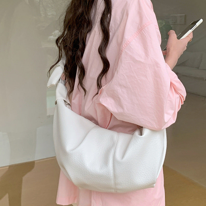 Large Capacity Retro Soft Leather Pleated Dumpling Women's Shoulder Bag