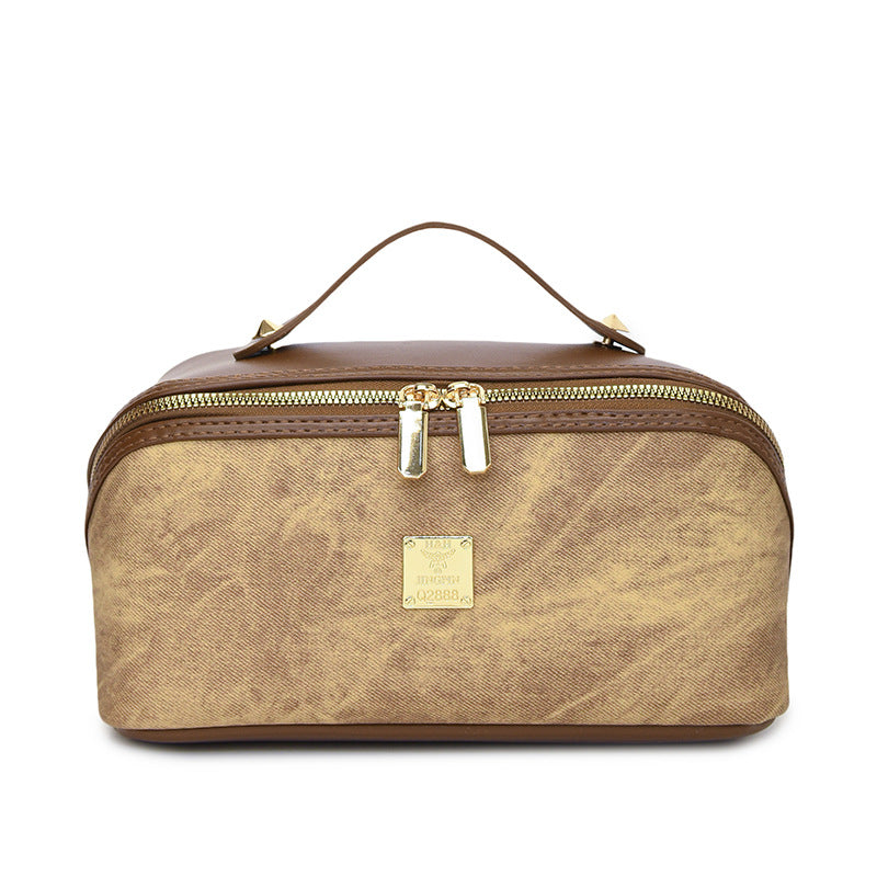 Women's Retro Large Capacity Textured Portable Cosmetics Storage Makeup Bag