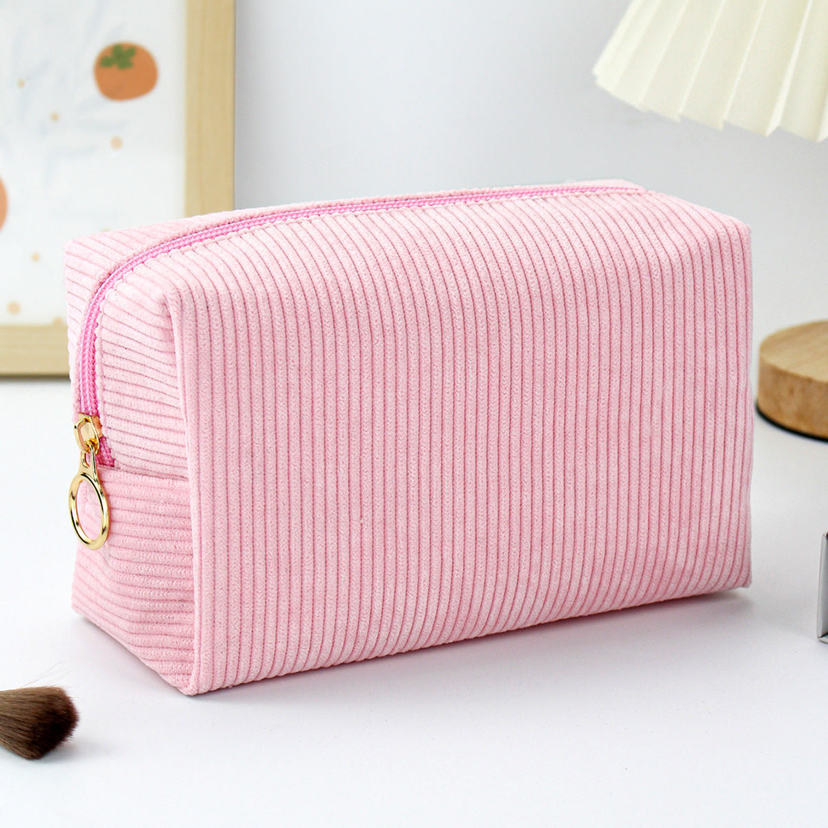 Fashion Corduroy Large Capacity Portable Wash Storage Solid Bags