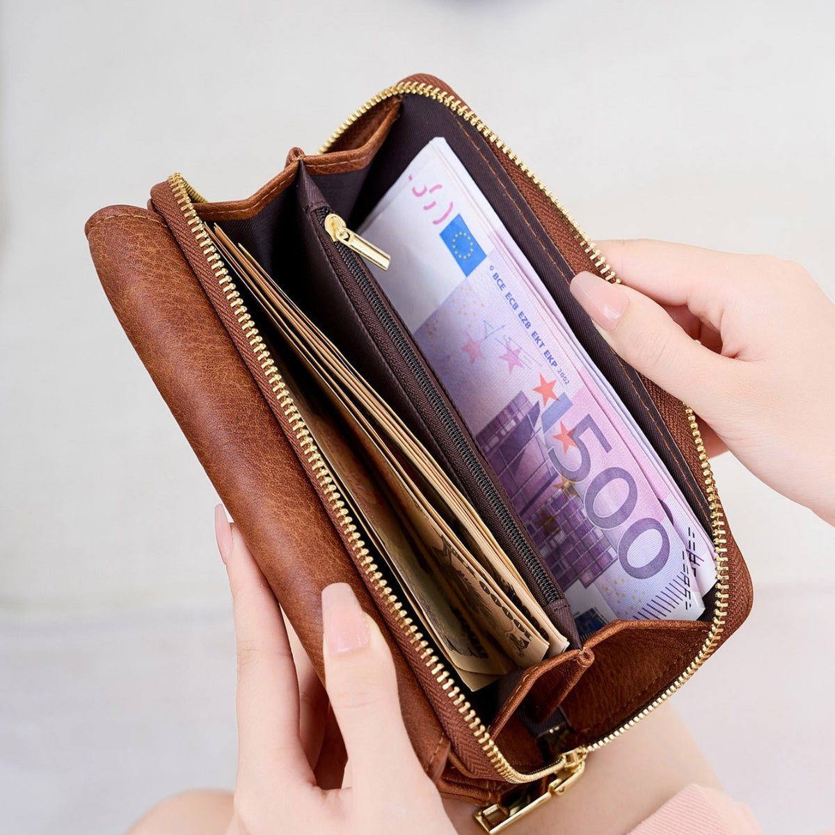 Women's Multifunctional Portable Three Fold Long Fashion Simple Solid Purses