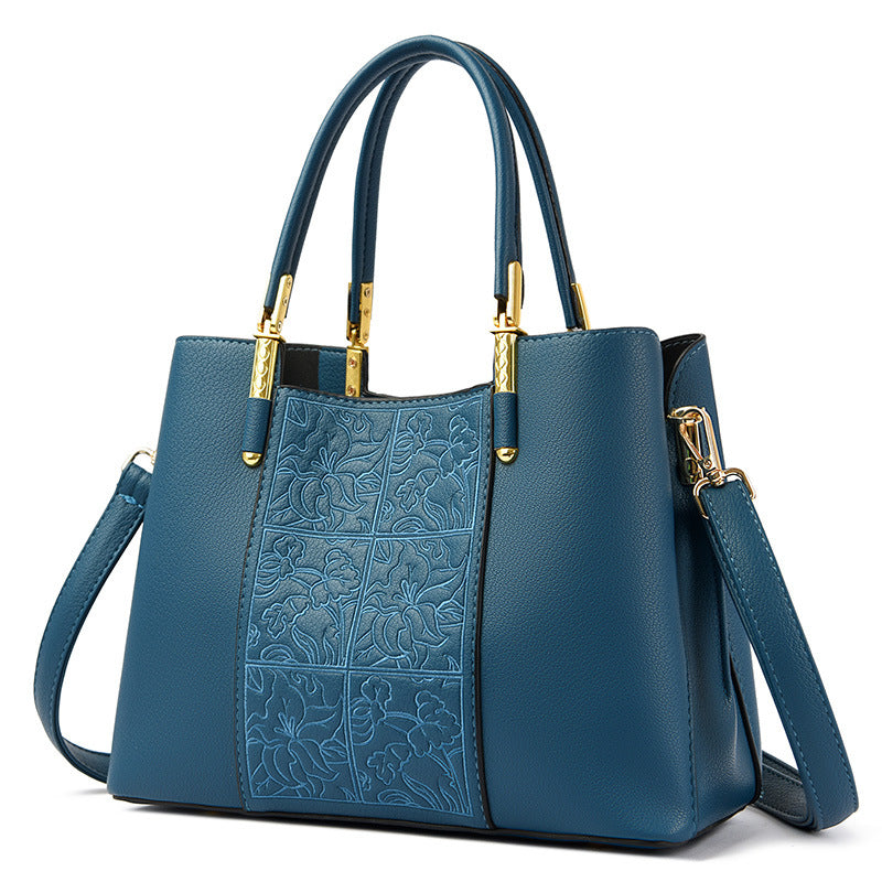 Women's Genuine Leather Embroidered Chinese Style Mother's Large Handbags
