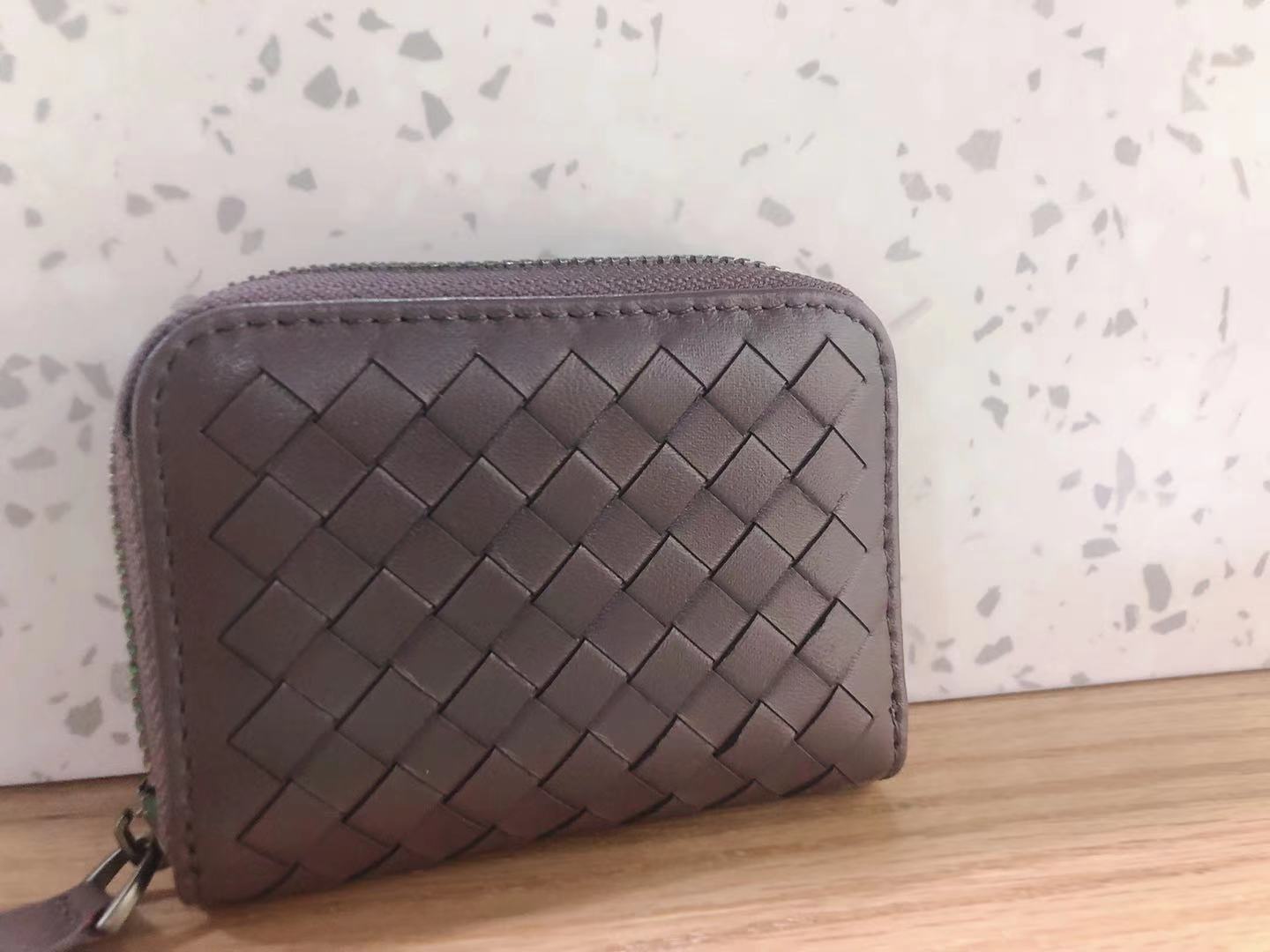 Women's Genuine Leather Mini Sheepskin Woven Business Card Holder