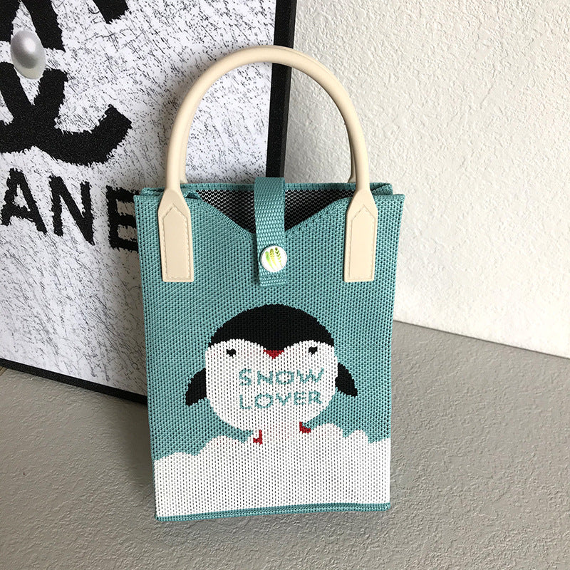 Women's Mobile Cat Knitted Portable Storage Korean Handbags