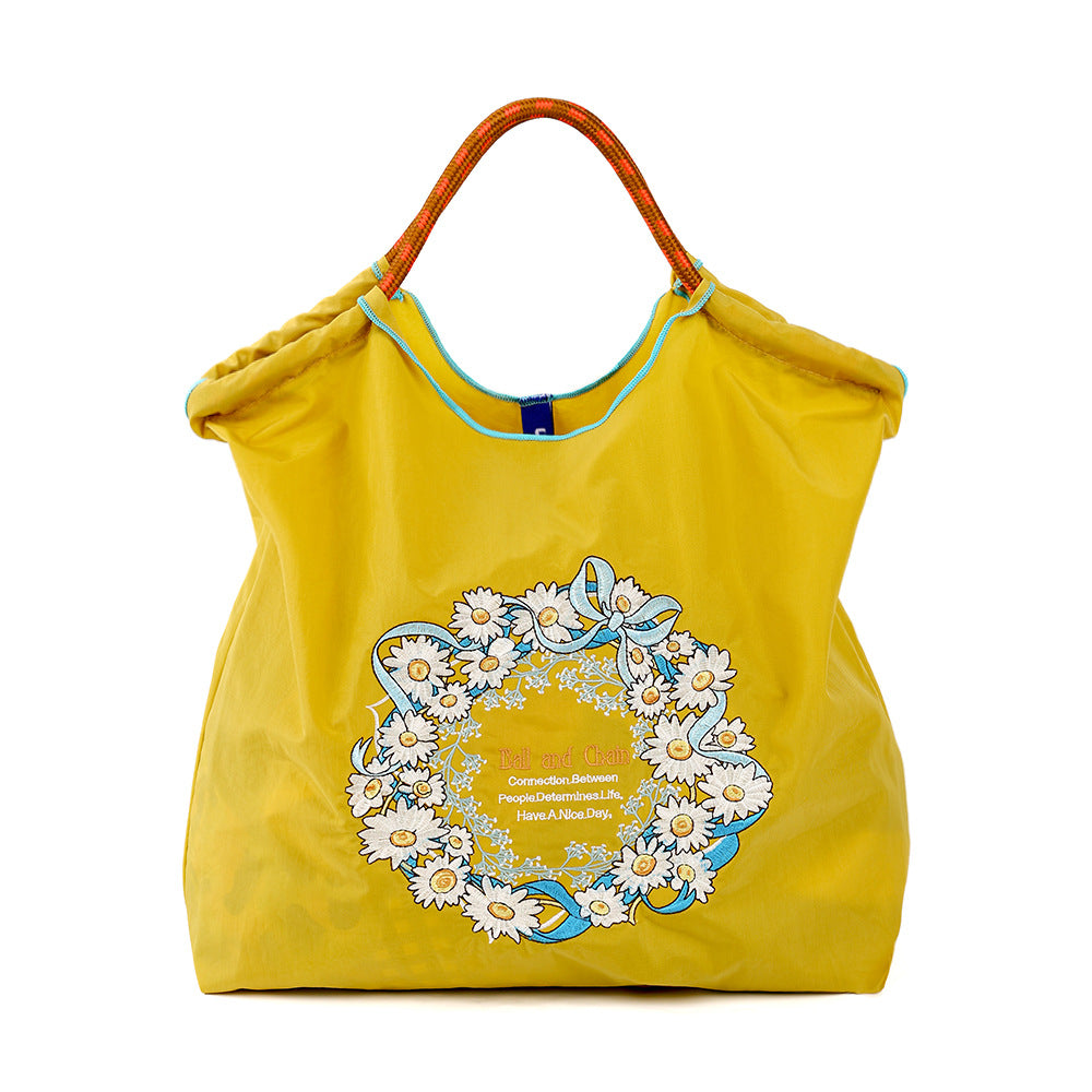 Women's Summer Needle Embroidery Nylon Large Capacity Shoulder Bags