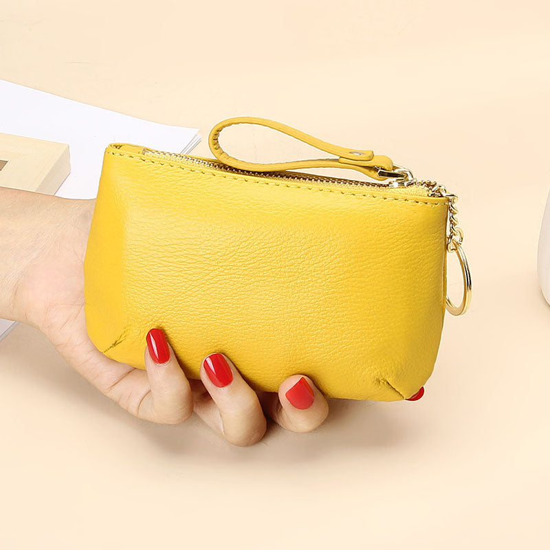 Women's First Layer Soft Cowhide Zipper Simple Pocket Coin Purses