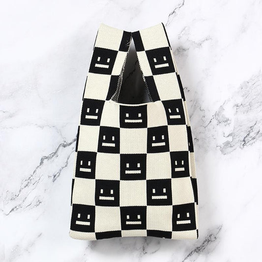 Women's Style Smiley Knitted Fashion Black White Bags