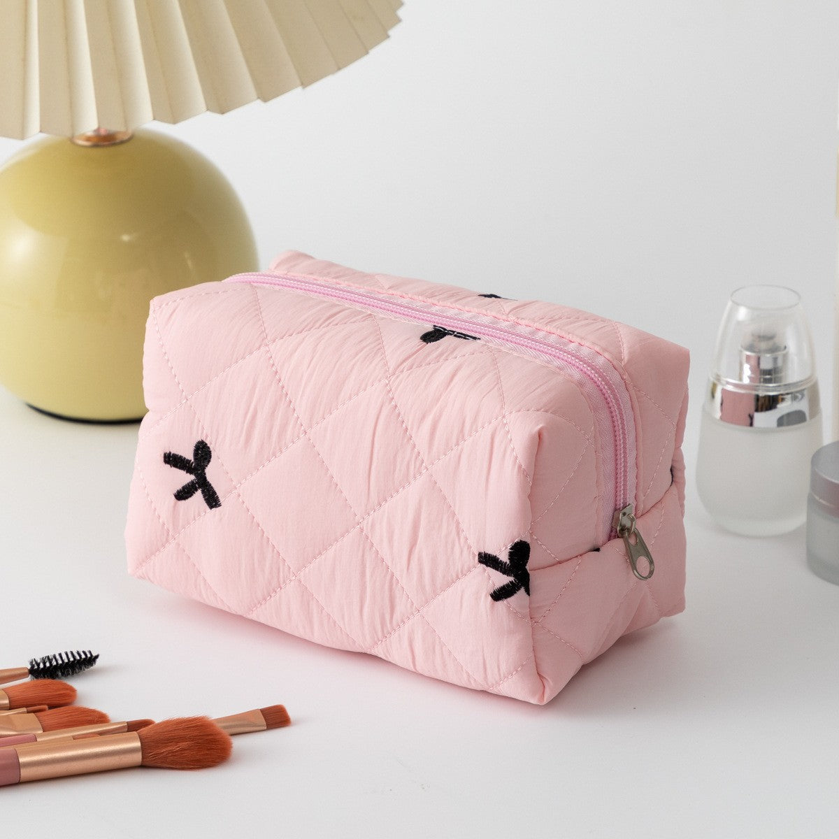 Floral Quilted Toiletries Portable Cosmetics Storage Makeup Bag