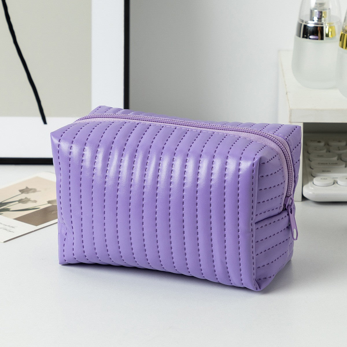 Floral Quilted Toiletries Portable Cosmetics Storage Makeup Bag