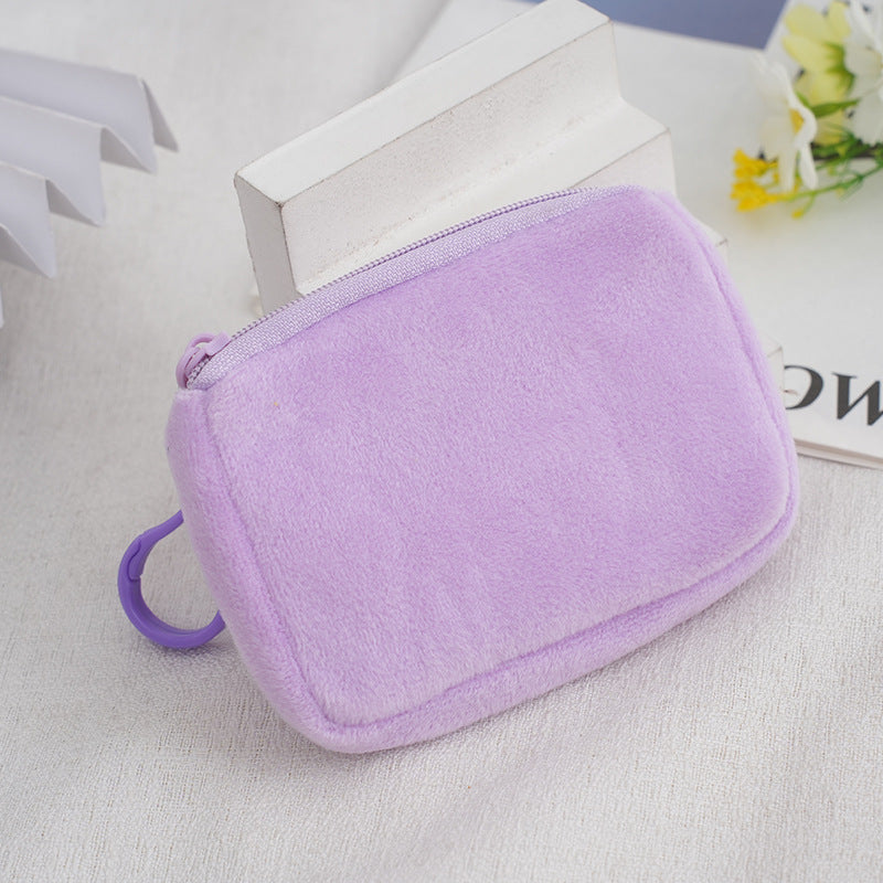 Glamorous Color Candy Plush Earphone Simple Coin Purses