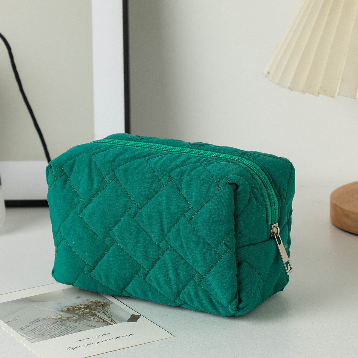 Floral Quilted Toiletries Portable Cosmetics Storage Makeup Bag