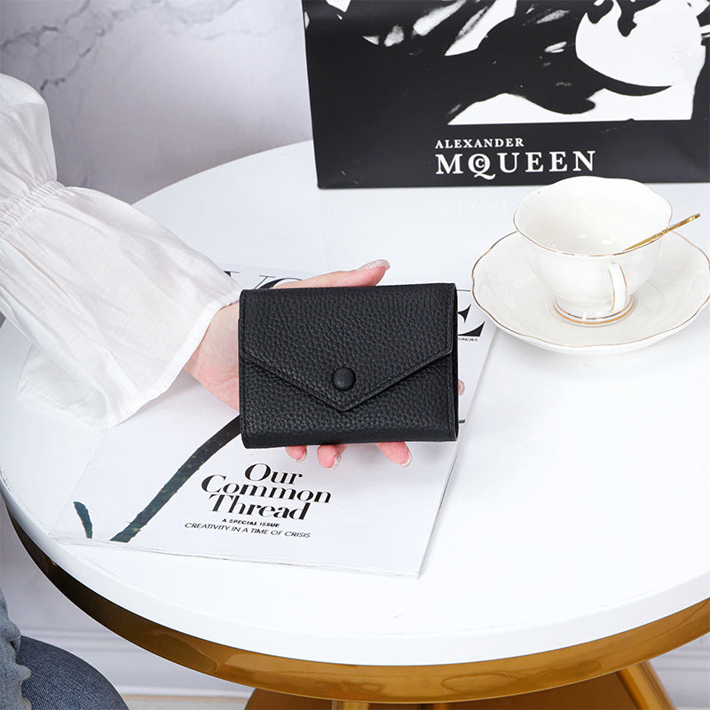 Women's Short Simple Folding First Layer Cowhide Ladies Wallets