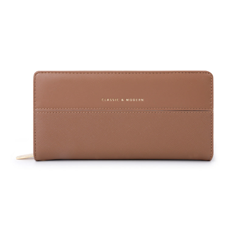 Women's Leather Patchwork Long Zipper Dark Joker Ladies Wallet