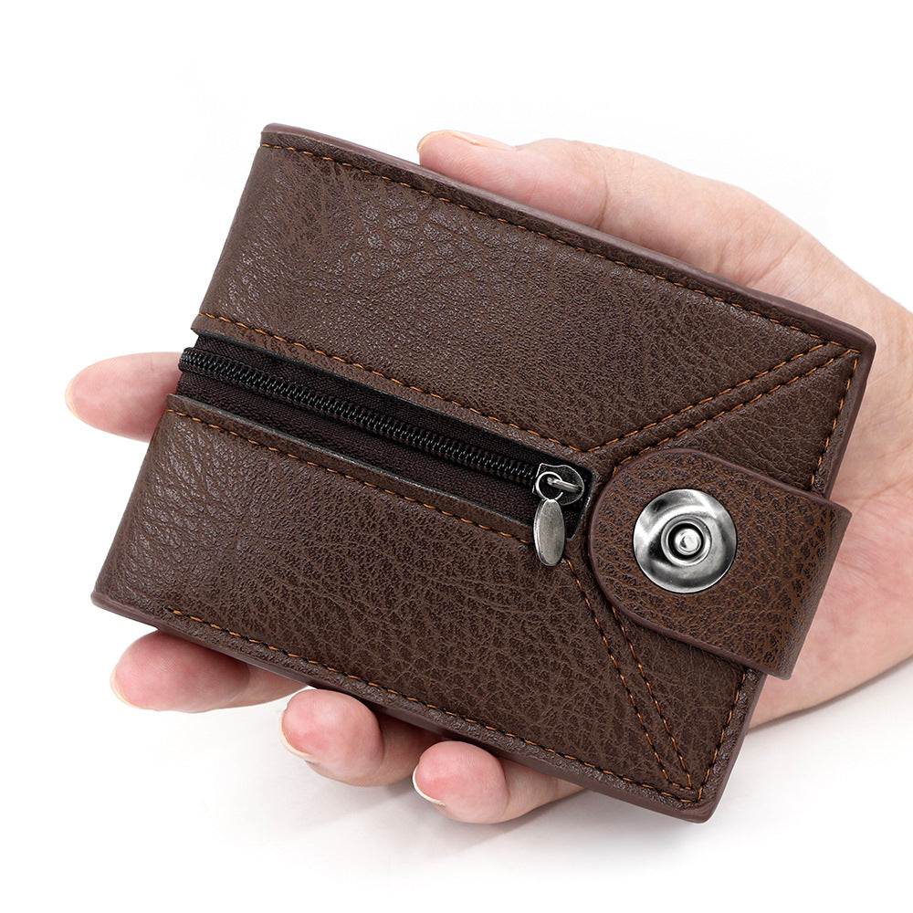 Men's Short Simple Magnetic Snap With Zipper Pocket Multiple Men's Wallets