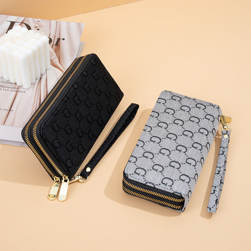 Women's Printed Large Letter Fashion Double Pull Capacity Multiple Slots Ladies Wallet