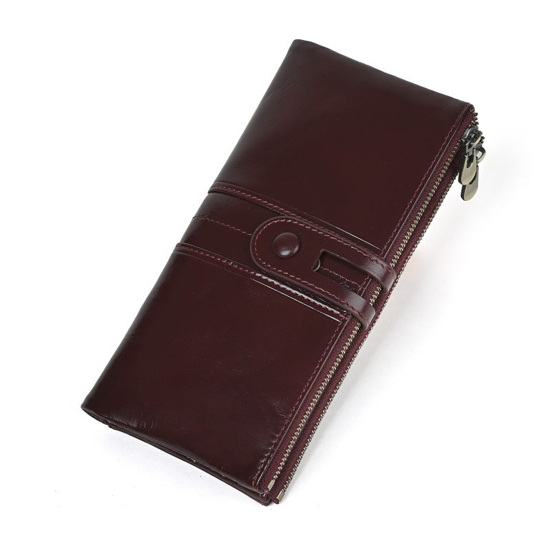 Oil Wax Skin Long Cowhide Genuine Ladies Wallet