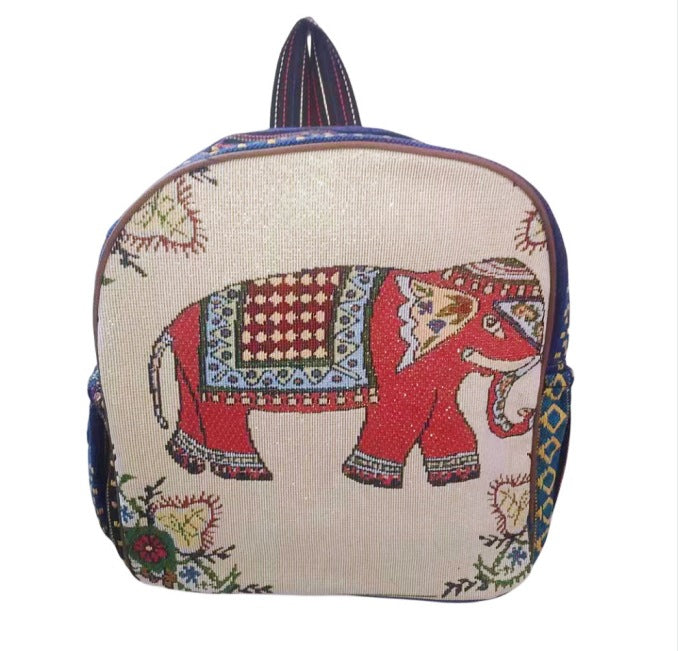 Style Gold Silk Embroidered Elephant National Backpacks