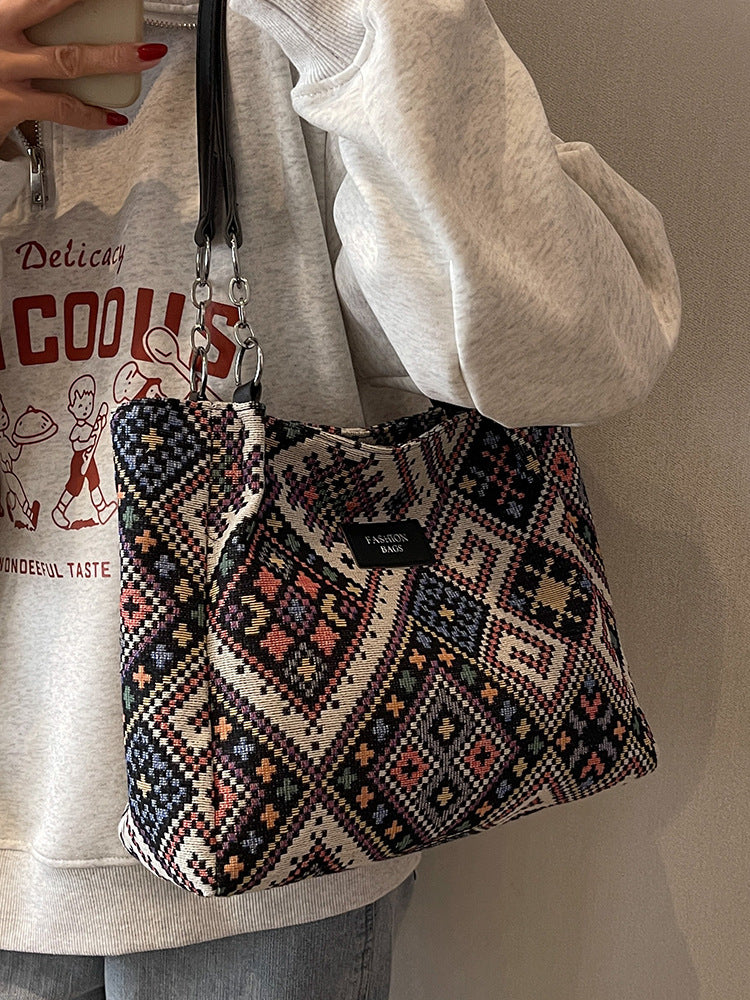 Women's Ethnic Style Large Capacity Commuter Canvas Shoulder Bags