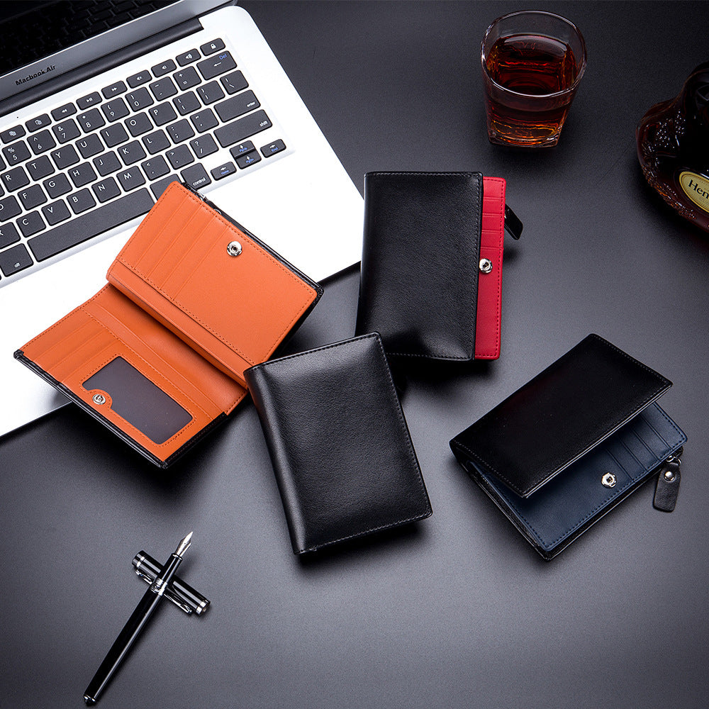 Men's Leather Short Zipper Vertical Soft Men's Wallets