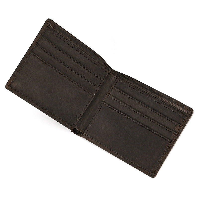 Men's Short Genuine Leather Crazy Horse Two Fold First Layer Men's Wallet