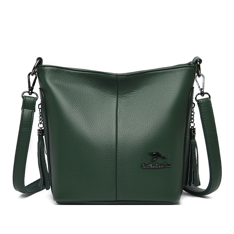 Women's Leather Large Capacity Fashion Mom Cross Bucket Bags