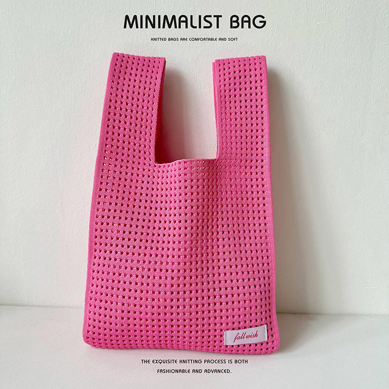 Solid Color Hollow Knitted Simple Versatile Handbags