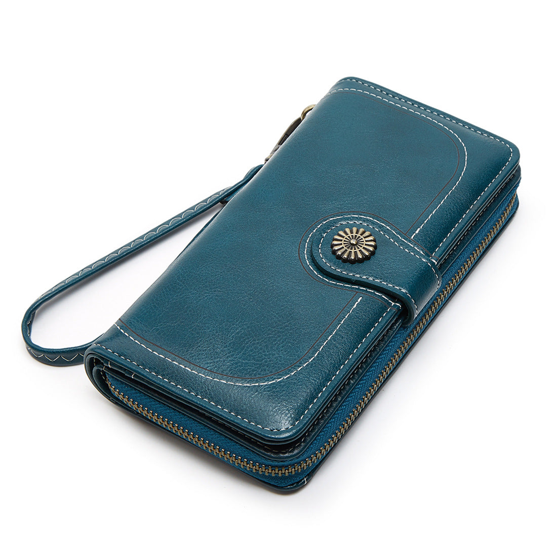 Women's Mobile Long Zipper Oil Leather Hand Ladies Wallet