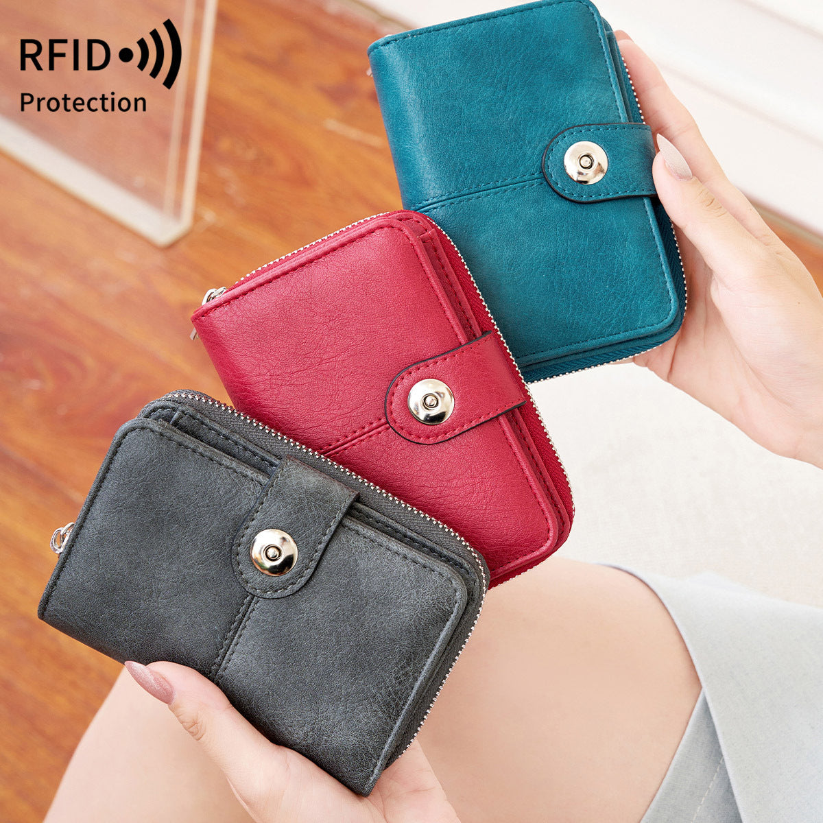 Women's Short Retro Multiple Slots Two-fold Zipper Ladies Wallet