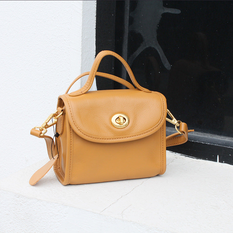 Layer Cowhide Simple Solid Color Portable Handbags