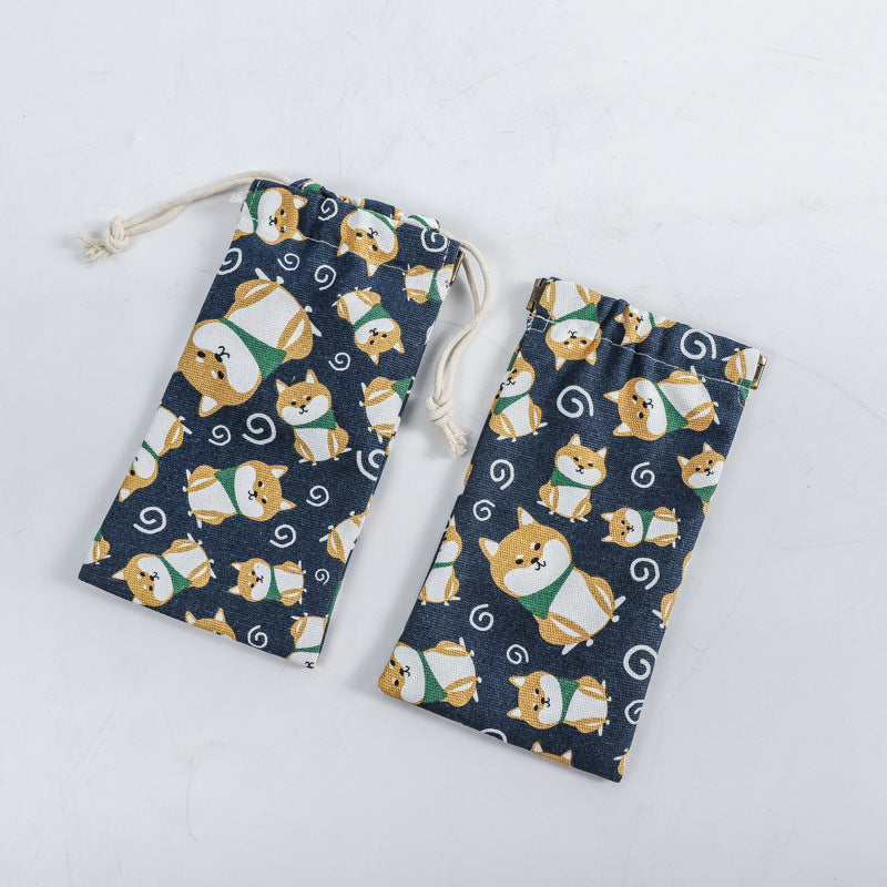 Portable Printing Canvas Jewelry Drawstring Pocket Coin Purses