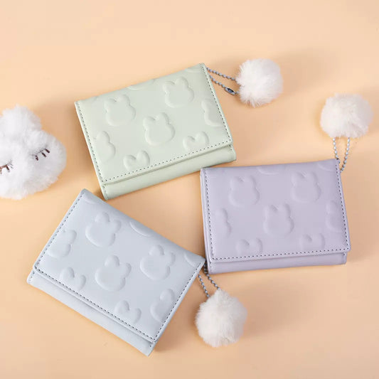 Korean Style Simple Cute Rabbit Design Fur Ball Ladies Wallets
