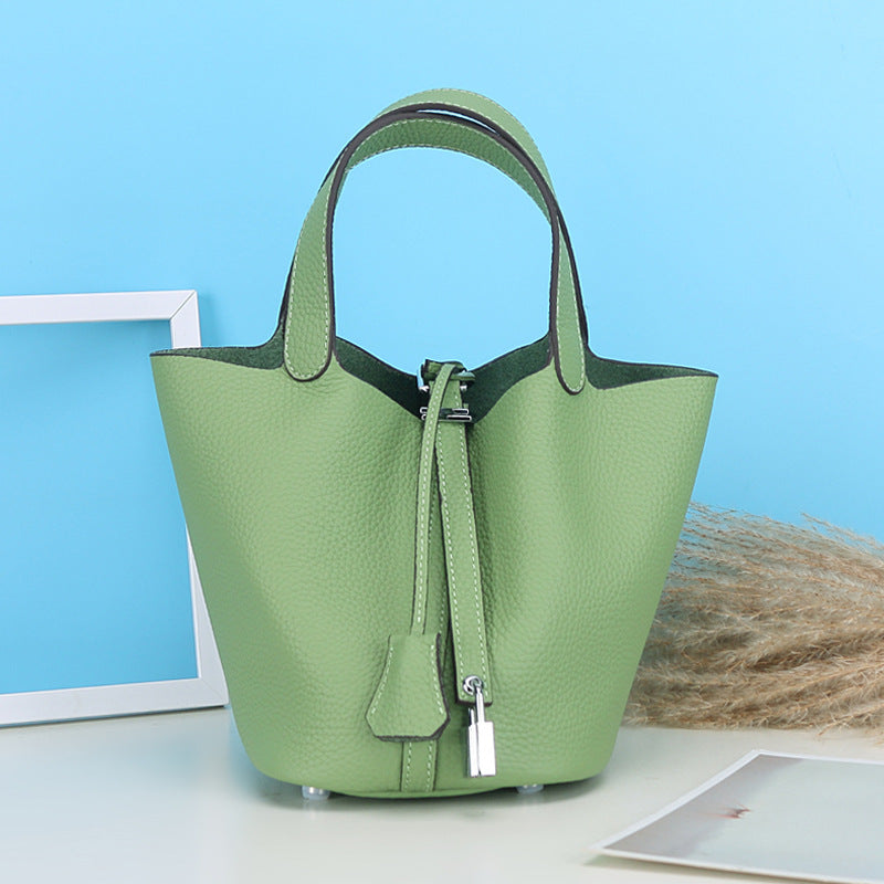 Lychee Pattern Vegetable Basket Genuine Leather Fashion First Bags
