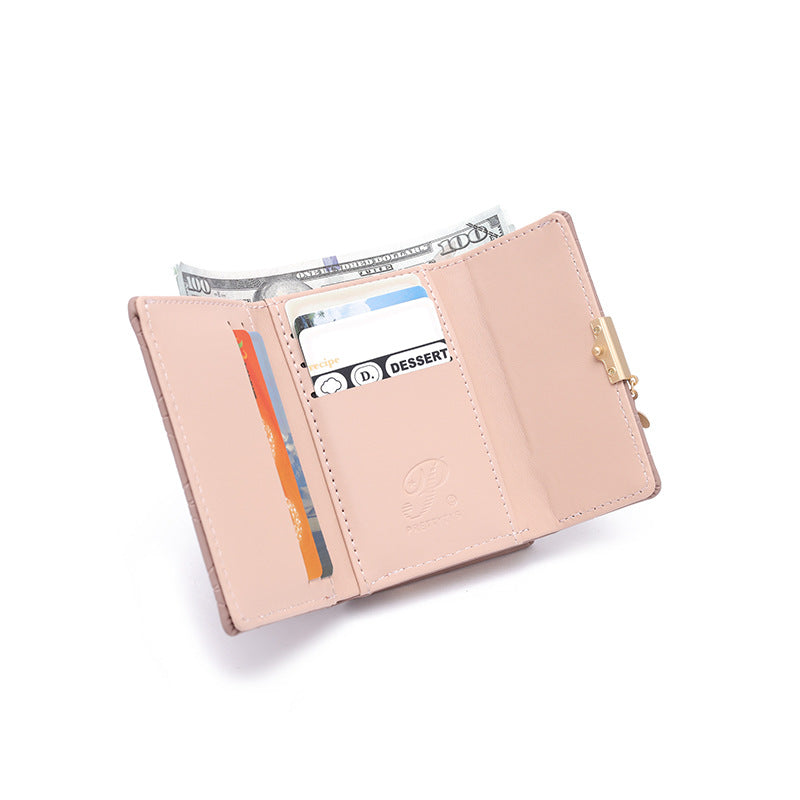 Women's Lady Simple Folding Rhombus Plaid High Texture Ladies Wallet