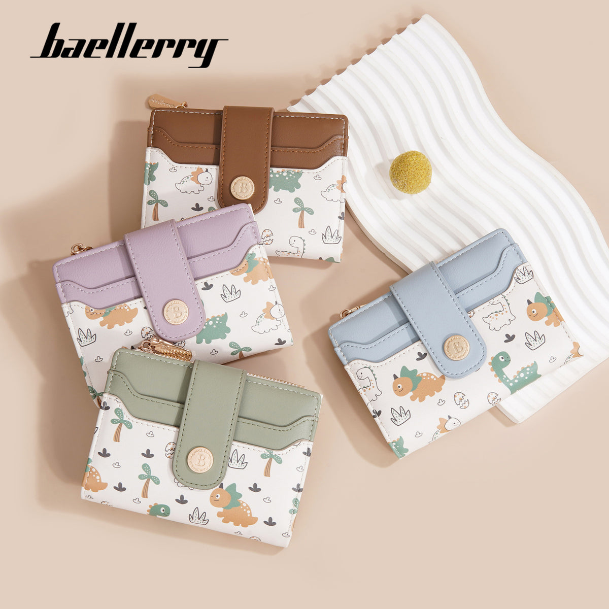 Women's Short Cute Dinosaur Contrast Color Zipper Ladies Wallet