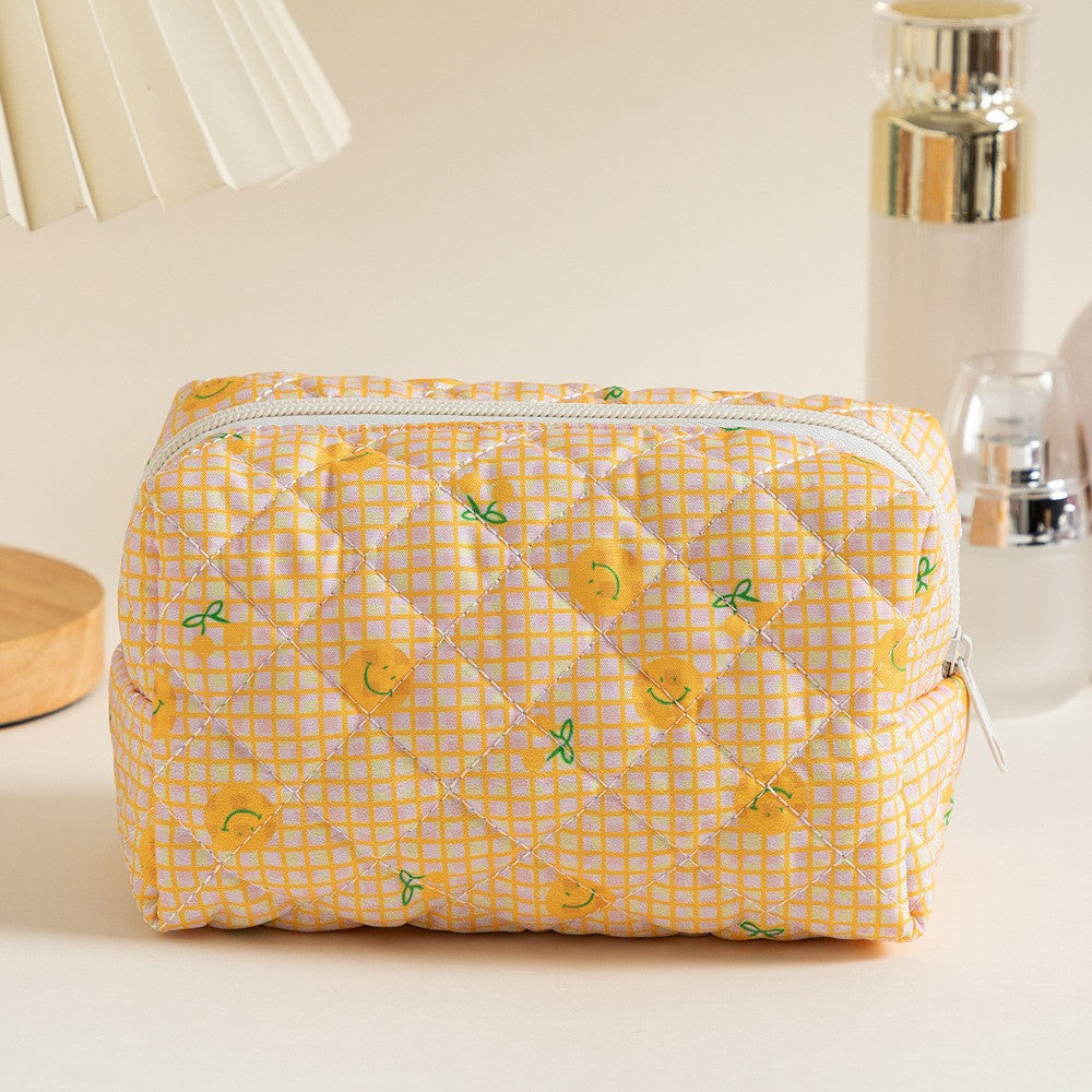 Floral Quilted Toiletries Portable Cosmetics Storage Makeup Bag