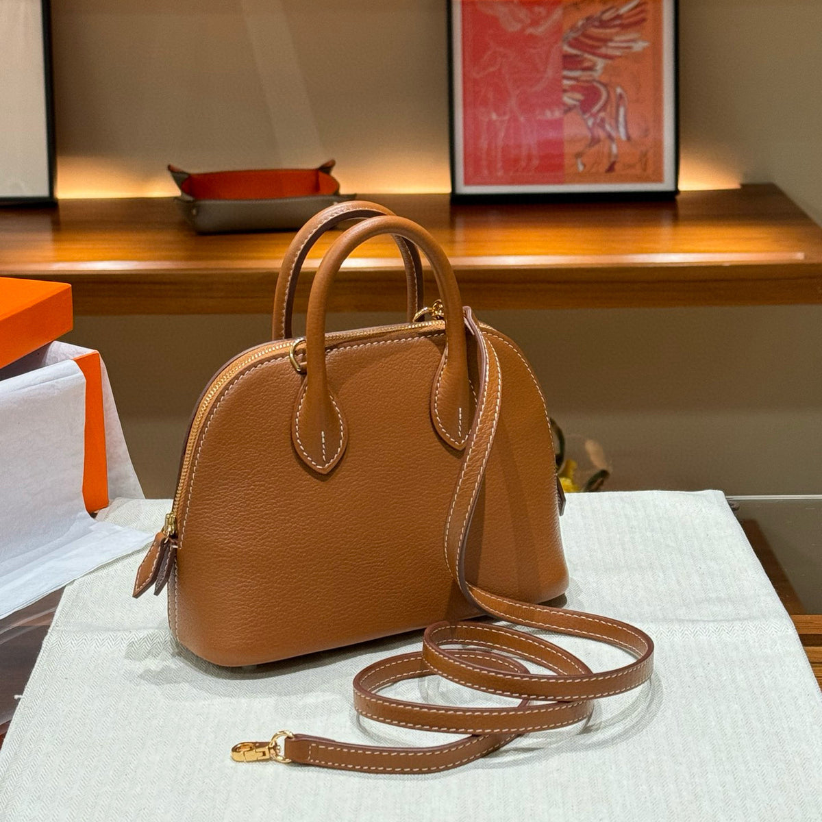 Mini Genuine Leather Goat Pattern Bowling Shell High-grade Bags