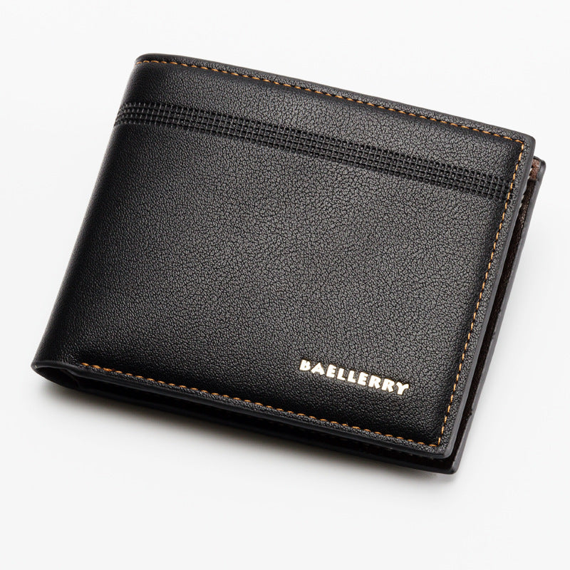 Men's Short Multiple Slots Lychee Pattern Business Card Holder