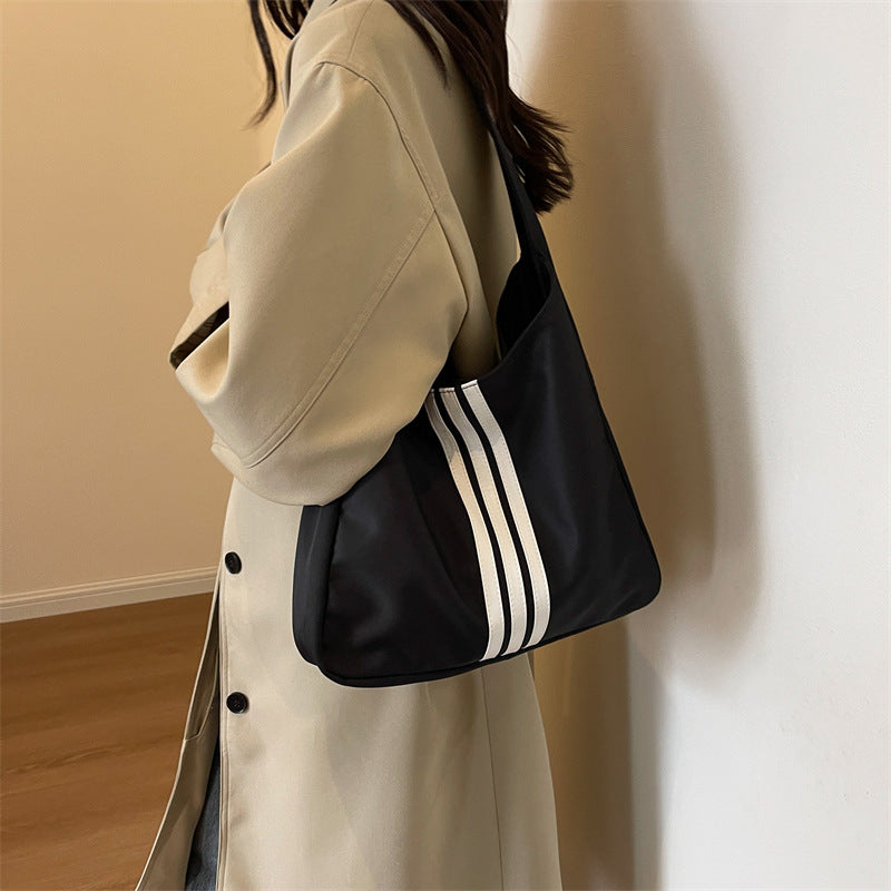 Women's Color Three Bars Simple Lightweight Underarm Large Bags