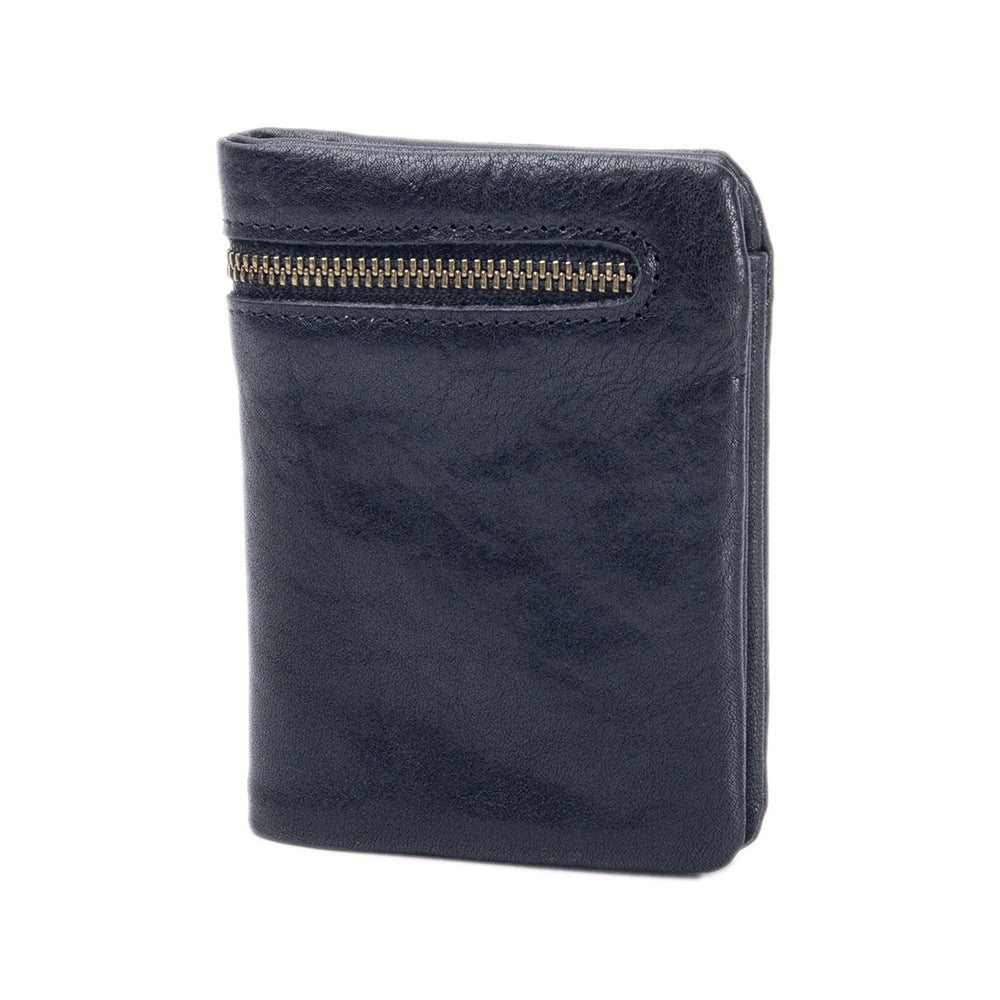 Men's Vertical Genuine Leather Folding First Layer Cowhide Hand Vegetable Tanned Men's Wallet