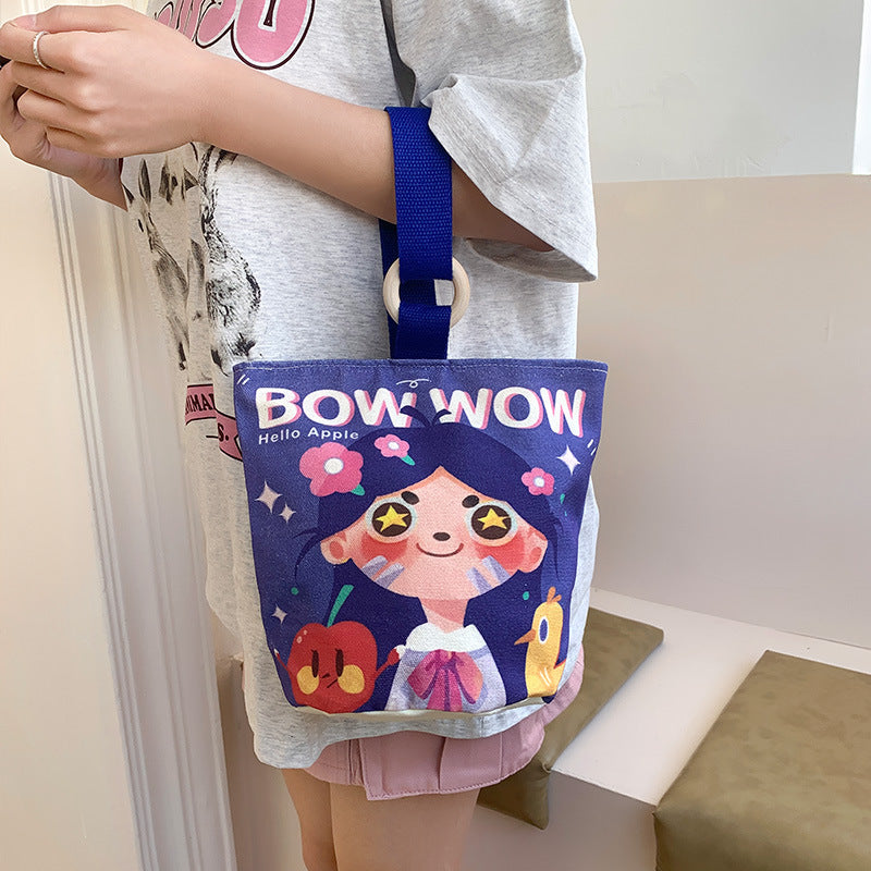 Cartoon Canvas Female Lunch Box Ethnic Handbags