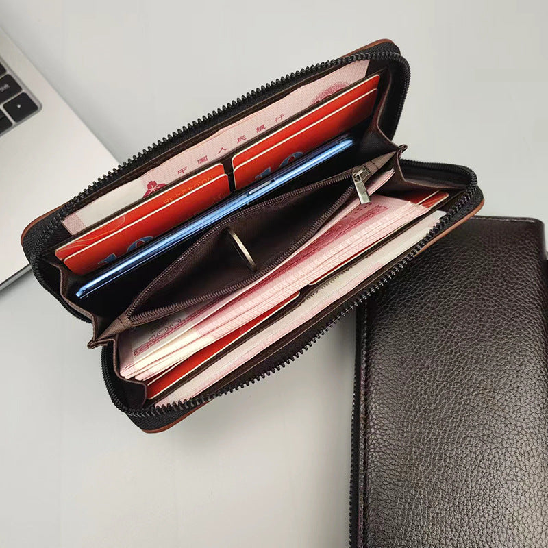 Men's Long Zipper Large Capacity Clutch Mobile Men's Wallets