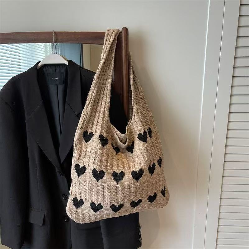 Women's Cotton Thread Woven Knitted Large Capacity Women's Shoulder Bag