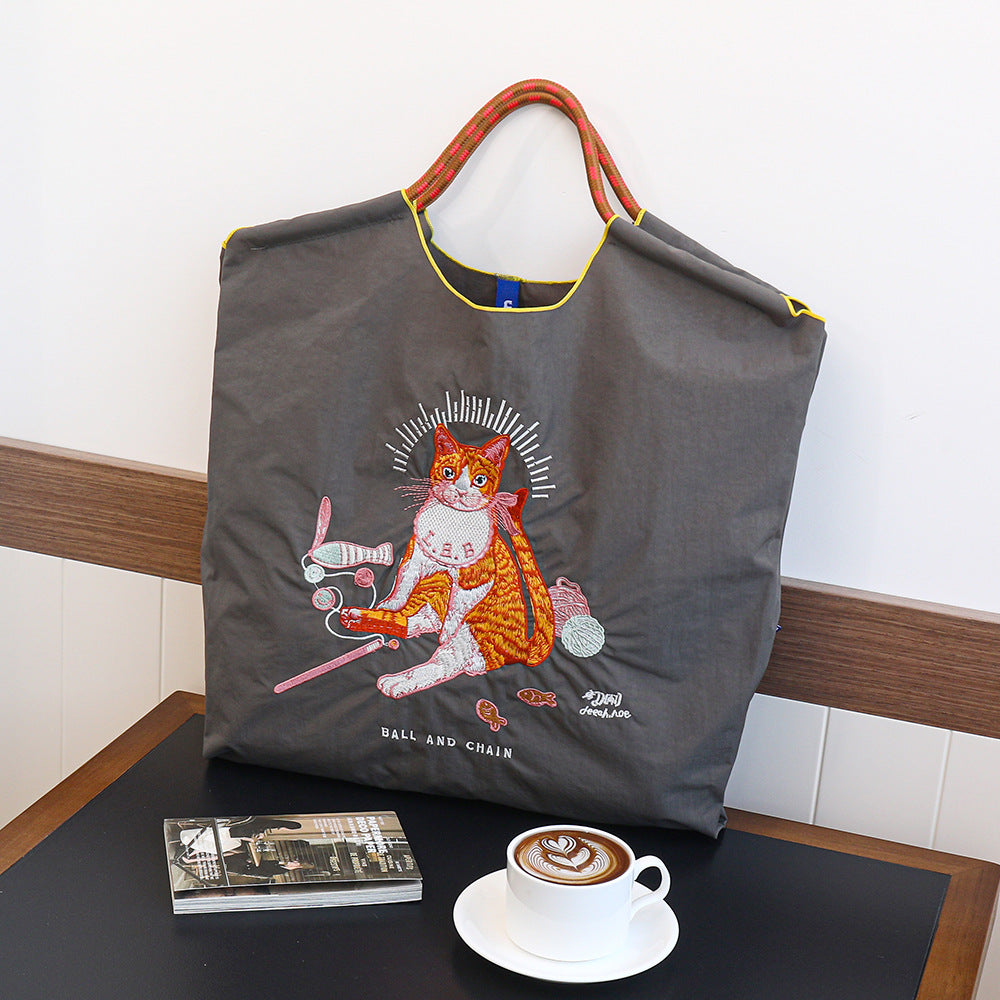 Nylon Embroidered Fashion Niche Large Capacity Women's Shoulder Bag