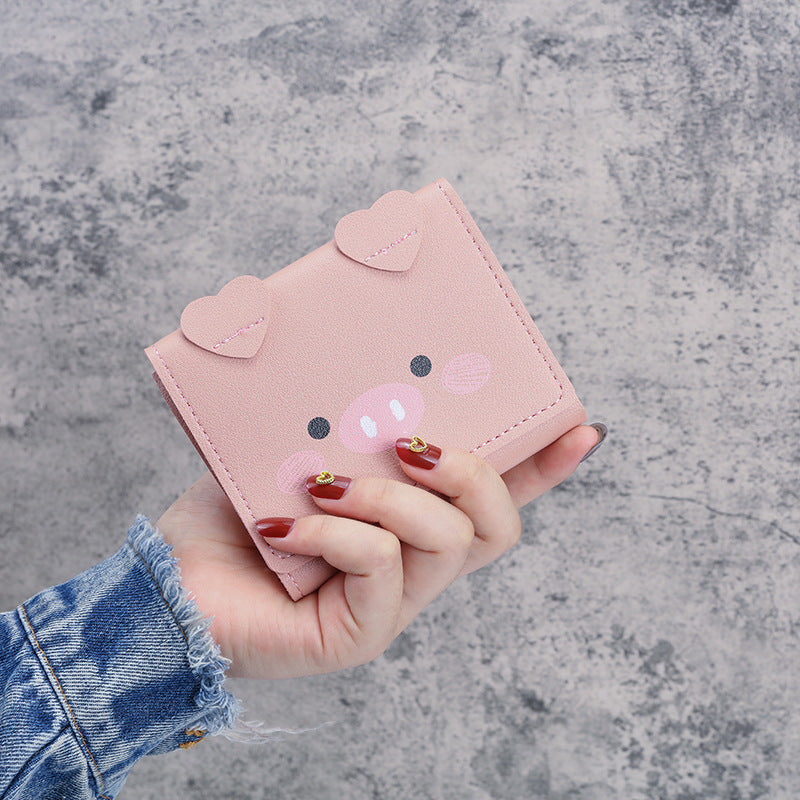 Short Female Cartoon Piggy Cute Three Folding Coin Purses
