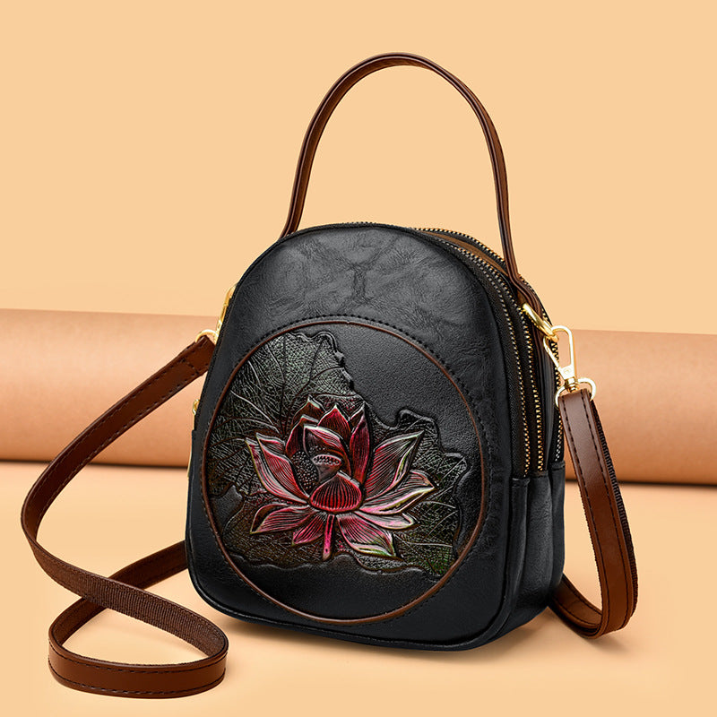 Women's Lotus National Style Embossed Fashion Shoulder Bags